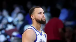 Stephen Curry #30 of the Golden State Warriors reacts in the first half against the Brooklyn Nets