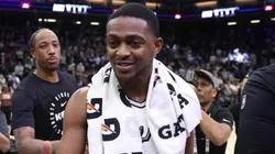 De'Aaron Fox #4 of the San Antonio Spurs shakes hands with members of the Sacramento Kings after their game against the Kings at Golden 1 Center on March 07, 2025 in Sacramento, California. The is Fox's first game back in Sacramento after being traded from the Kings.