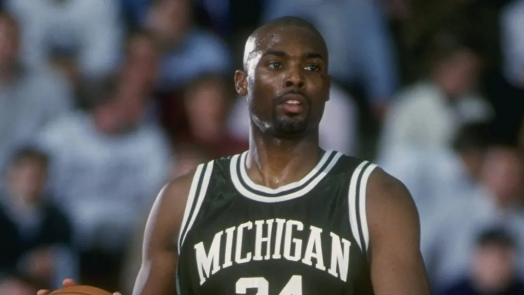 Guard Shawn Respert of the Michigan State Spartans moves the ball during a game against the Northwestern Wildcats.