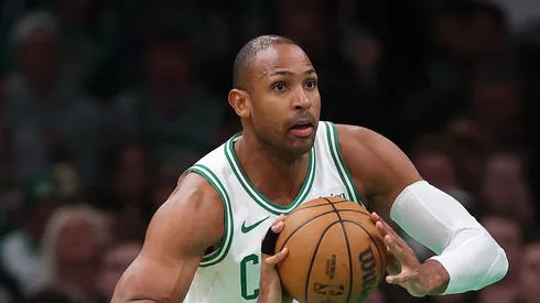 Al Horford #42 of the Boston Celtics inbounds the ball during the first quarter of the game against the Portland Trail Blazer