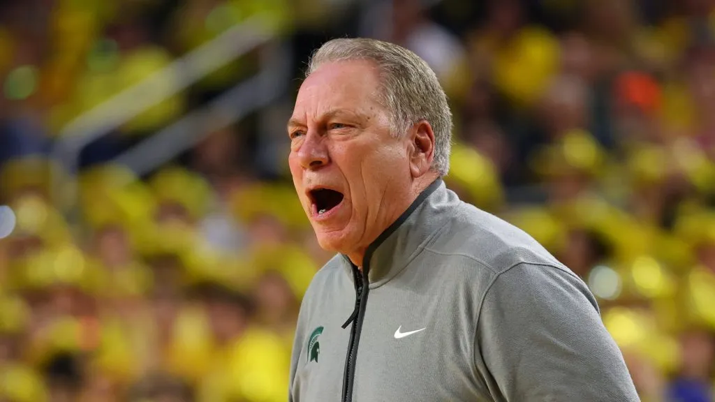 Head coach Tom Izzo of the Michigan State Spartans while playing the Michigan Wolverines at Crisler Arena on February 21, 2025 in Ann Arbor, Michigan. 