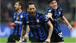 Hakan Calhanoglu of FC Internazionale celebrates after scoring
