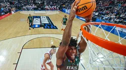 Norchad Omier #15 of the Miami Hurricanes dunks in the second half against the Indiana Hoosiers during the second round of the NCAA Men's Basketball Tournament in 2023.