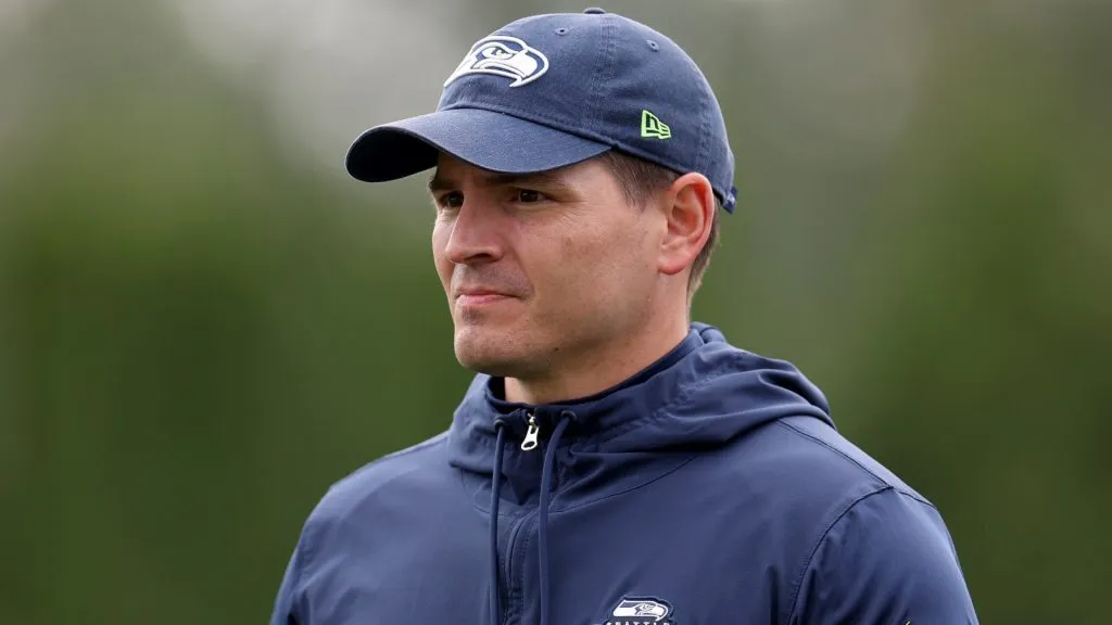 Head coach Mike Macdonald of the Seattle Seahawks looks on during practice at Virginia Mason Athletic Center on June 03, 2024. (Source: Steph Chambers/Getty Images)