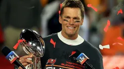 Tom Brady #12 of the Tampa Bay Buccaneers hoists the Vince Lombardi Trophy after winning Super Bowl LV at Raymond James Stadium on February 07, 2021 in Tampa, Florida. The Buccaneers defeated the Chiefs 31-9.
