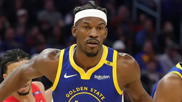 Jimmy Butler III #10 of the Golden State Warriors dribbles the ball against the Portland Trail Blazers during the first half at Chase Center on March 10, 2025 in San Francisco, California.