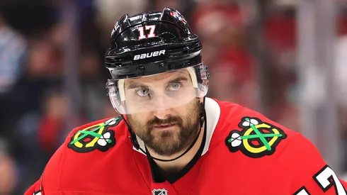 Nick Foligno #17 of the Chicago Blackhawks looks on against the Seattle Kraken during the third period at the United Center on December 19, 2024 in Chicago, Illinois.