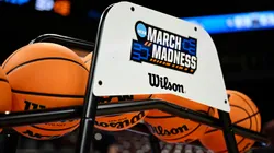 The NCAA Match Madness logo is seen before the game between Michigan State and North Carolina during the first round of the NCAA Women’s Basketball Tournament.