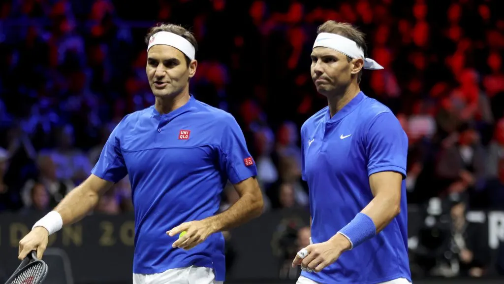 Rafael Nadal and Roger Federer during the 2022 Laver Cup (Clive Brunskill/Getty Images for Laver Cup)