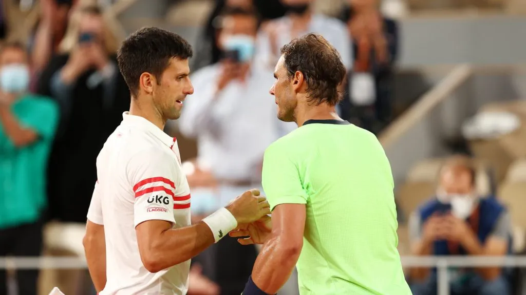 Novak Djokovic and Rafael Nadal during the French Open (Julian Finney/Getty Images)