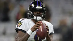 Lamar Jackson #8 of the Baltimore Ravens warms-up prior to the game against the New Orleans Saints at Caesars Superdome on November 07, 2022 in New Orleans, Louisiana.