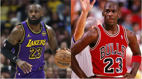 LeBron James with the Los Angeles Lakers and Michael Jordan with the Chicago Bulls.
