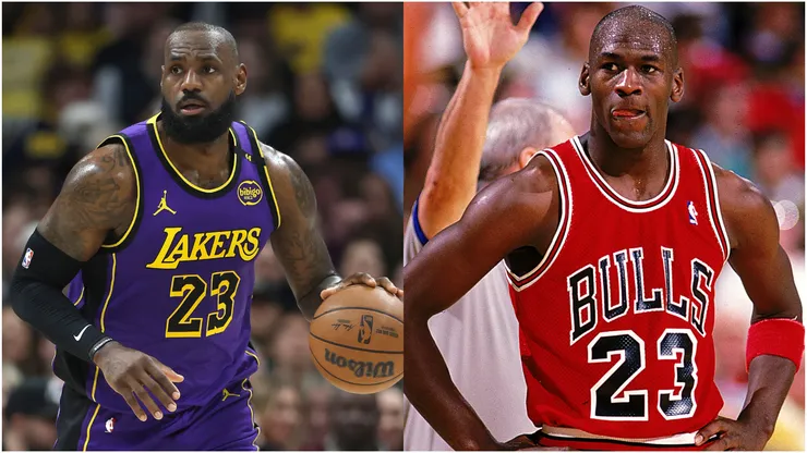 LeBron James with the Los Angeles Lakers and Michael Jordan with the Chicago Bulls.