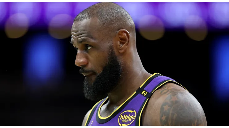 LeBron James #23 of the Los Angeles Lakers gets into position during the second half against the Boston Celtics at TD Garden on March 08, 2025.