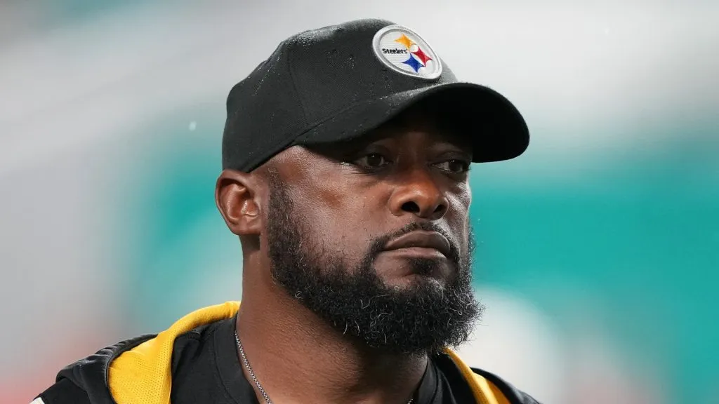 Head coach Mike Tomlin of the Pittsburgh Steelers looks on prior to the game against the Miami Dolphins at Hard Rock Stadium on October 23, 2022 in Miami Gardens, Florida.