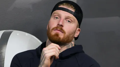 Defensive end Maxx Crosby of the Las Vegas Raiders attends a news conference introducing John Spytek as the general manager and Pete Carroll as the head coach of the Raiders at the Las Vegas Raiders Headquarters/Intermountain Healthcare Performance Center on January 27, 2025 in Henderson, Nevada.