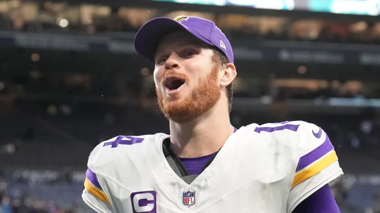 Sam Darnold #14 of the Minnesota Vikings celebrates as he leaves the field after his team defeated the Seattle Seahawks at Lumen Field on December 22, 2024 in Seattle, Washington.