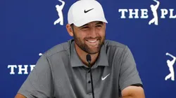 Scottie Scheffler of the United States speaks to the media prior to THE PLAYERS Championship on the Stadium Course at TPC Sawgrass on March 11, 2025.