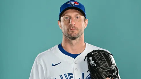Max Scherzer #30 of the Toronto Blue Jays poses for a portrait during the 2025 Toronto Blue Jays Photo day at the Player Development Complex on February 21, 2025 in Dunedin, Florida.