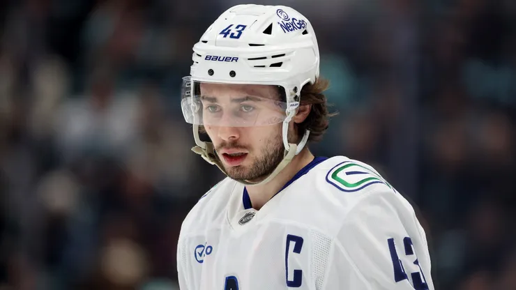 Quinn Hughes #43 of the Vancouver Canucks