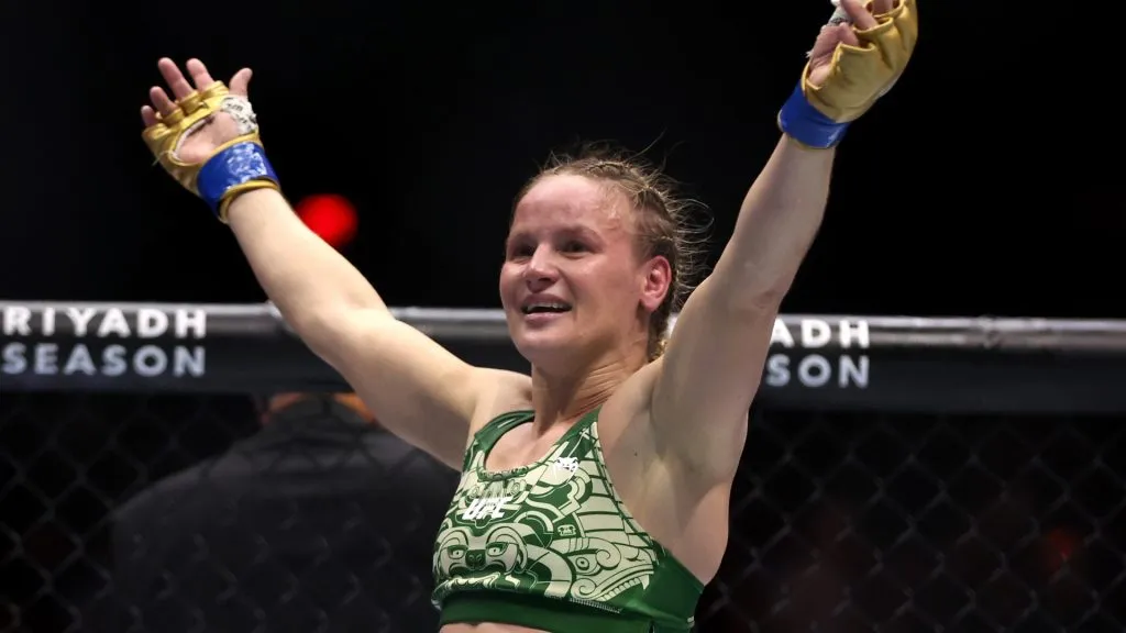 Valentina Shevchenko of Kyrgyzstan reacts following her fight against Alexa Grasso of Mexico for the Women’s Flyweight title during UFC 306: Riyadh Season Noche in 2024. (Source: Christian Petersen/Getty Images)