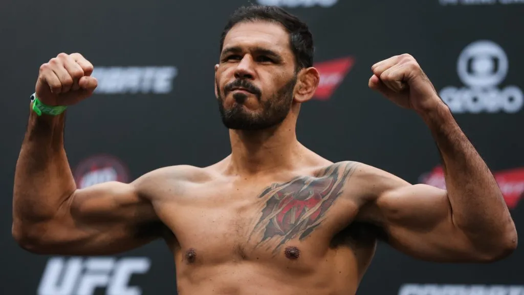 Antonio Rogerio Nogueira of Brazil steps on the scale during the UFC 198 weigh-in at Arena da Baixada stadium on May 13, 2016. (Source: Buda Mendes/Getty Images)
