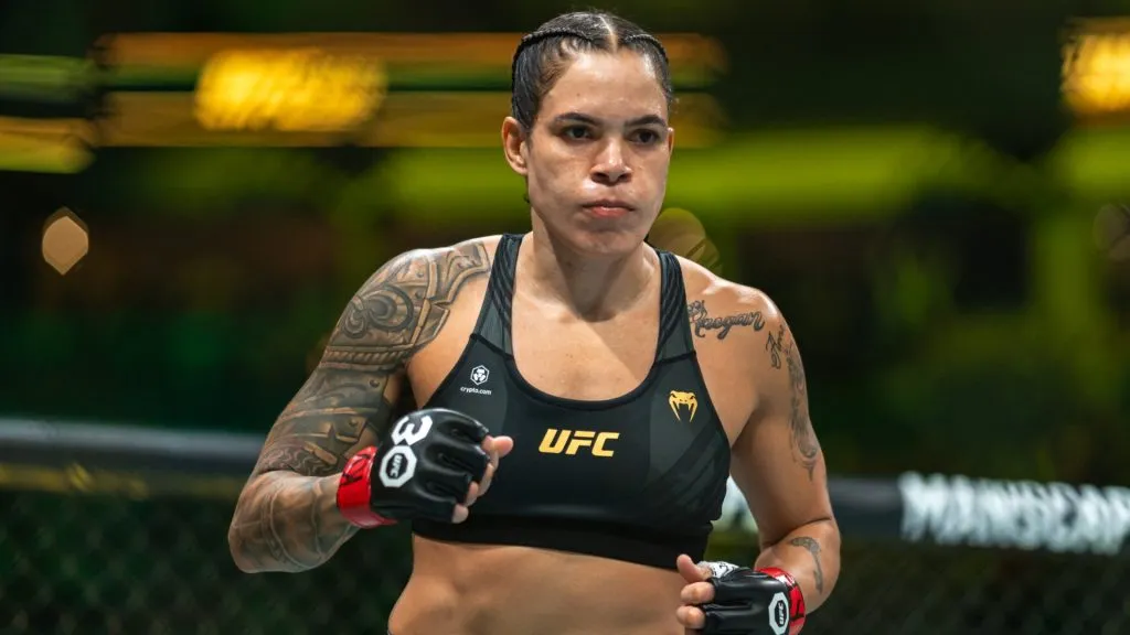 Amanda Nunes enters the octagon and does a lap before her fight against Irene Aldana during the UFC 289 event at Rogers Arena on June 10, 2023. (Source: Jordan Jones/Getty Images)