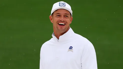 Bryson DeChambeau of the United States looks on in the practice area prior to the 2023 Masters Tournament at Augusta National Golf Club on April 03, 2023.
