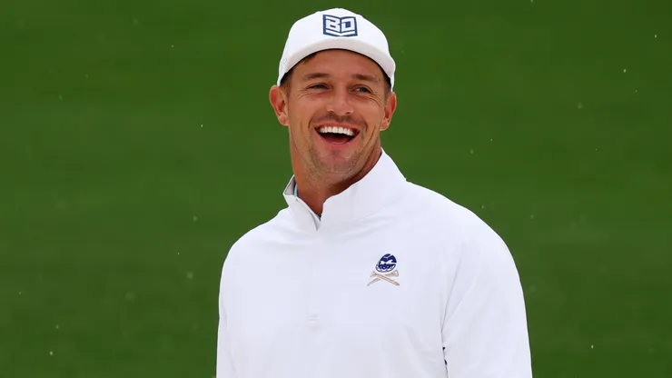 Bryson DeChambeau of the United States looks on in the practice area prior to the 2023 Masters Tournament at Augusta National Golf Club on April 03, 2023.