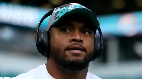 Tua Tagovailoa #1 of the Miami Dolphins takes the field prior to a game against the Las Vegas Raiders at Hard Rock Stadium on August 20, 2022 in Miami Gardens, Florida.