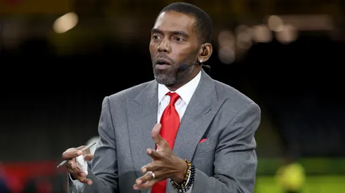 Former Player Randy Moss speaks prior to the Super Bowl LIX between the Kansas City Chiefs and the Philadelphia Eagles at Caesars Superdome on February 09, 2025 in New Orleans, Louisiana.