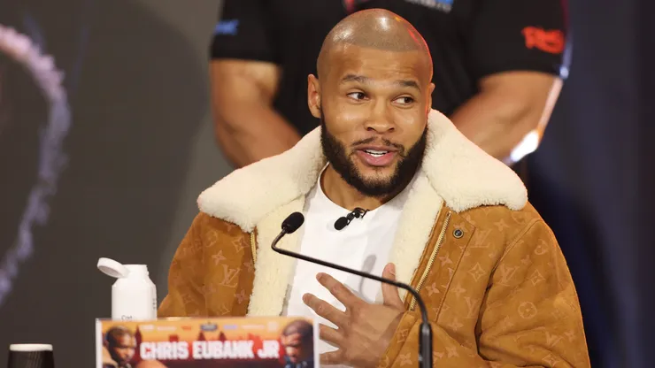 Chris Eubank Jr speaks to the media during a press conference ahead of the Middleweight fight between Chris Eubank Jr and Conor Benn as part of Fatal Fury: City of the Wolves at Tottenham Hotspur Stadium on February 27, 2025 in London, England.