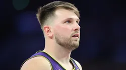 Luka Doncic #77 of the Los Angeles Lakers looks on during the first half of a game against the Dallas Mavericks at Crypto.com Arena.
