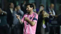 Lionel Messi celebrates after scoring a gol for Inter Miami.