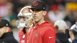 Head coach Kyle Shanahan of the San Francisco 49ers looks on before the NFC Divisional Playoffs against the Green Bay Packers at Levi's Stadium on January 20, 2024.