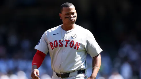 Rafael Devers #11 of the Boston Red Sox looks on against the New York Yankees at Yankee Stadium on September 15, 2024 in the Bronx borough of New York City.
