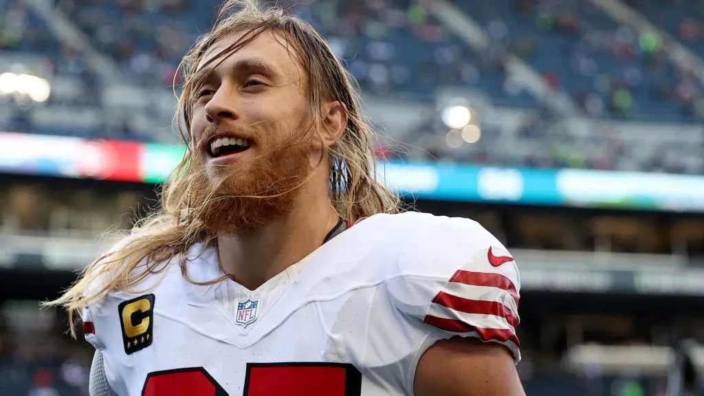 George Kittle #85 of the San Francisco 49ers looks on before the game against the Seattle Seahawks at Lumen Field on October 10, 2024. (Source: Steph Chambers/Getty Images)