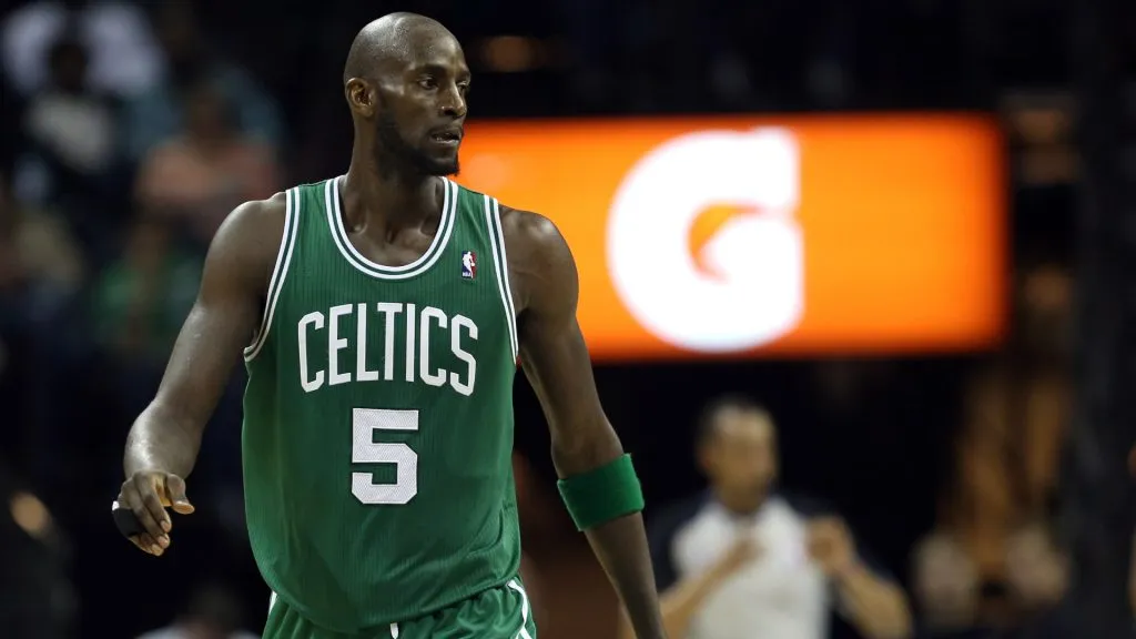 Kevin Garnett #5 of the Boston Celtics during their game at Time Warner Cable Arena. (Streeter Lecka/Getty Images)