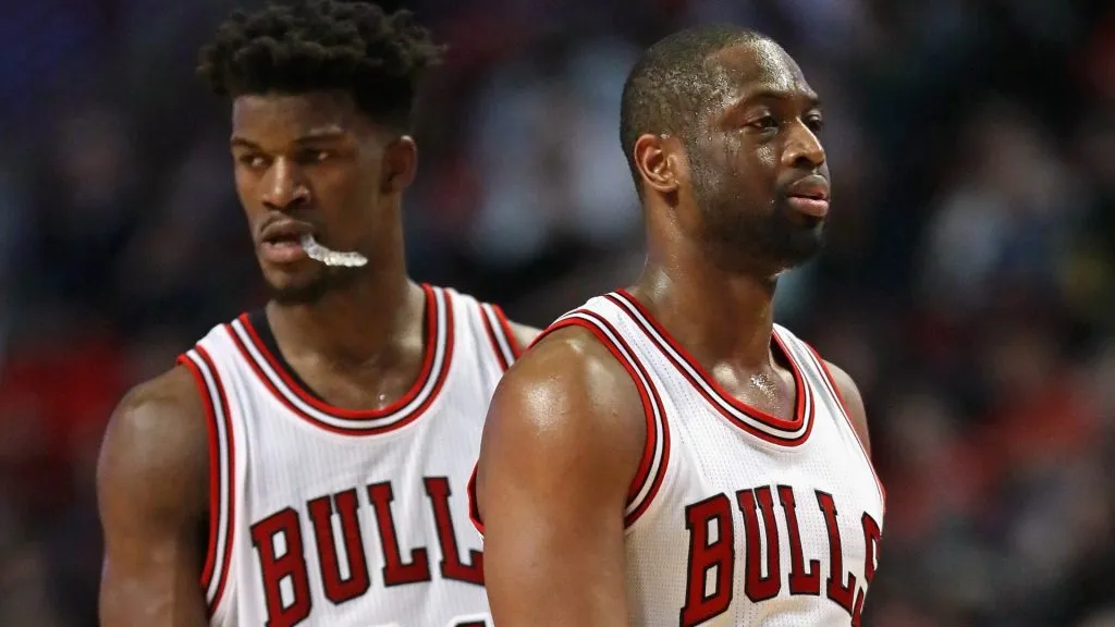 Jimmy Butler and Dwyane Wade playing together with the Chicago Bulls during the 2016-17 NBA season.