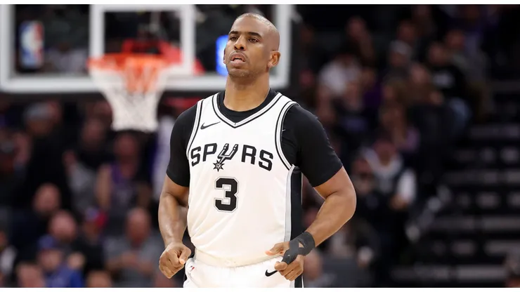 Chris Paul #3 of the San Antonio Spurs stands on the court during their game against the Sacramento Kings at Golden 1 Center on March 07, 2025 in Sacramento, California.