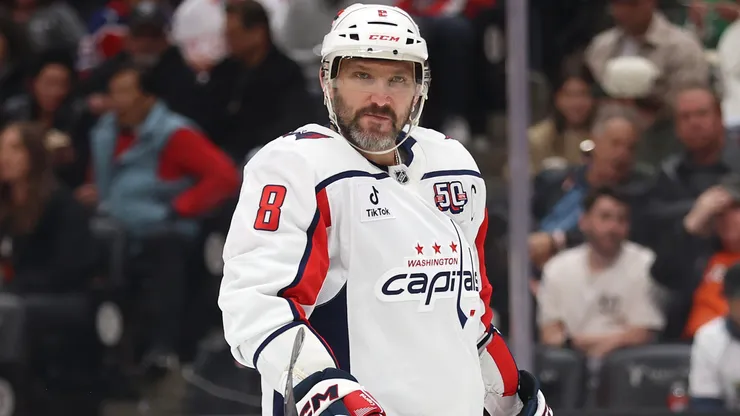 Alex Ovechkin #8 of the Washington Capitals skates during the third period of a game against the Anaheim Ducks at Honda Center on March 11, 2025 in Anaheim, California.