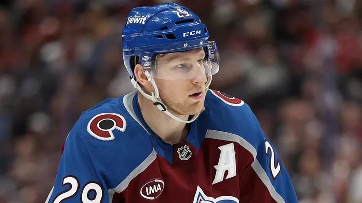 Nathan MacKinnon #29 of the Colorado Avalanche plays the New Jersey Devils in the second period at Ball Arena on February 26, 2025 in Denver, Colorado.