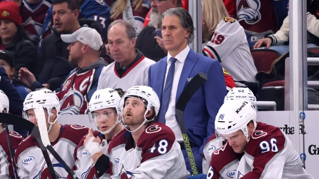 Head coach Jared Bednar of the Colorado Avalanche looks on against the Chicago Blackhawks during the first period at the United Center on January 08, 2025 in Chicago, Illinois. (Photo by Michael Reaves/Getty Images)