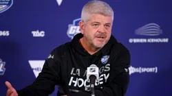 Todd McLellan speaks to media during an NHL Global Series Practice Session at Rod Laver Arena on September 22, 2023 in Melbourne, Australia.
