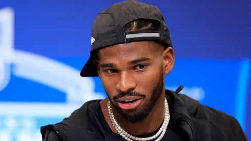 Shedeur Sanders during the 2025 NFL Scouting Combine at Lucas Oil Stadium on February 28, 2025.