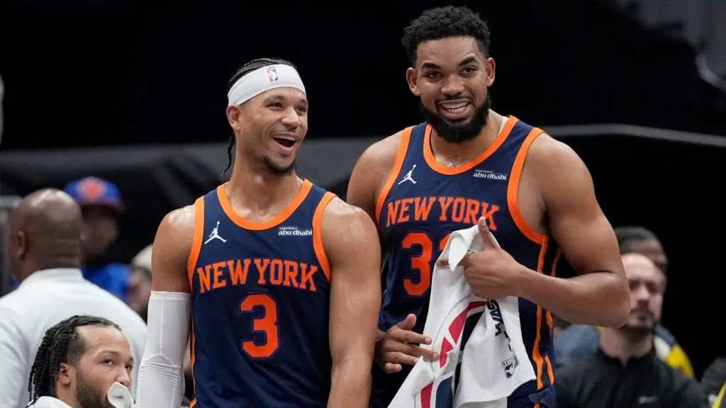 Josh Hart and Karl-Anthony Towns of the New York Knicks on December 30, 2024.