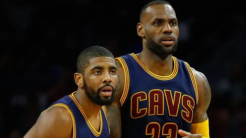 Kyrie Irving and LeBron James playing with the Cleveland Cavaliers on April 22, 2016.