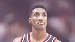 Guard Scottie Pippen of the Chicago Bulls looks on during a game against the Orlando Magic