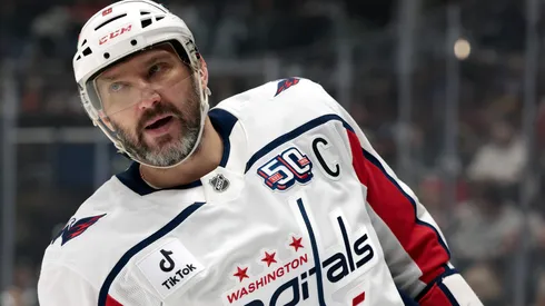 Alex Ovechkin #8 of the Washington Capitals during a 3-0 loss to the Los Angeles Kings at Crypto.com Arena on March 13, 2025 in Los Angeles, California.