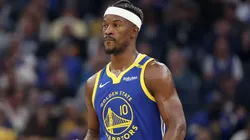 Jimmy Butler III #10 of the Golden State Warriors stands on the court during their game against the Portland Trail Blazers at Chase Center on March 10, 2025 in San Francisco, California.